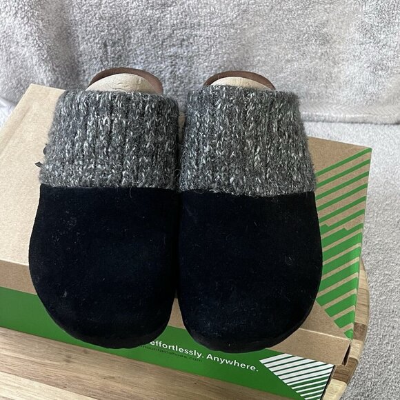 White Mountain Footbeds Clog Slip On Women’s Sz 8M Black Suede Sweater Trim - Picture 4 of 9